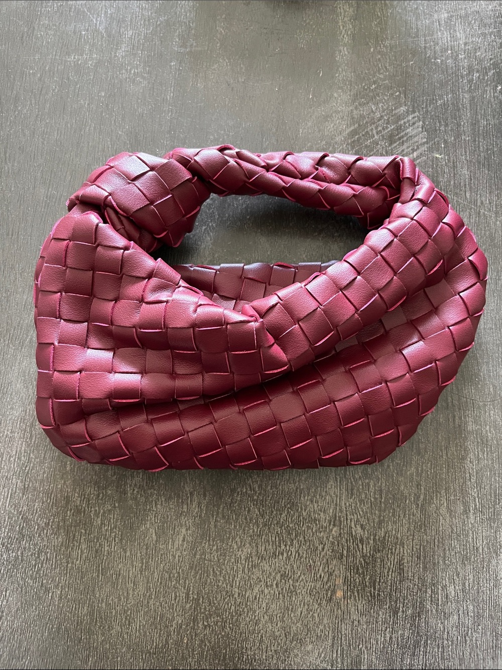 Woven Hobo Shoulder Bag in Burgundy